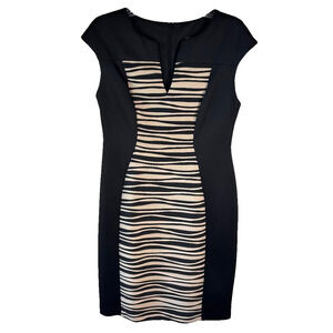 Connected apparel Black dress with Zebra‎ print on front size 10 Stretchy